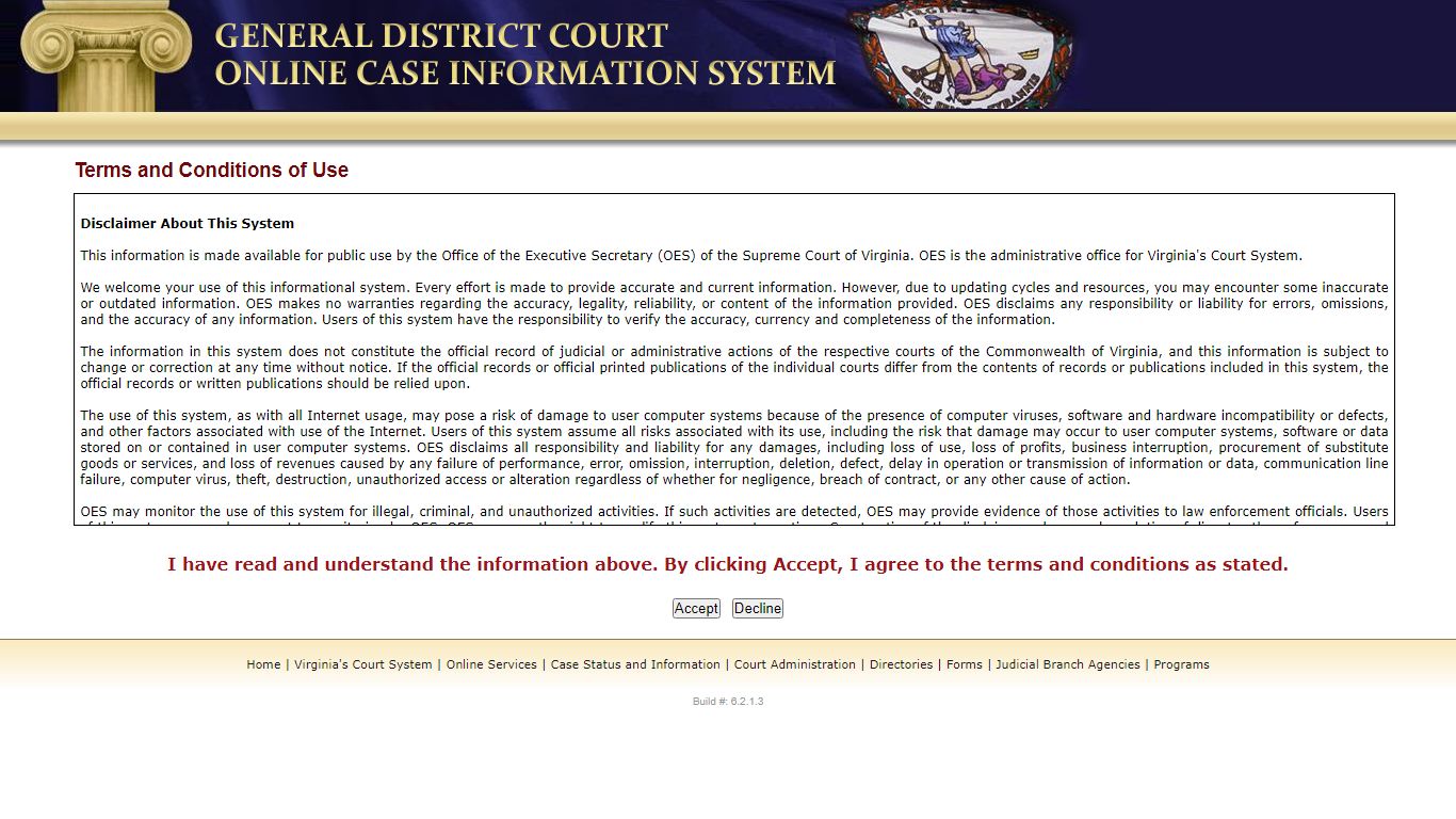 GENERAL DISTRICT COURT ONLINE CASE INFORMATION SYSTEM